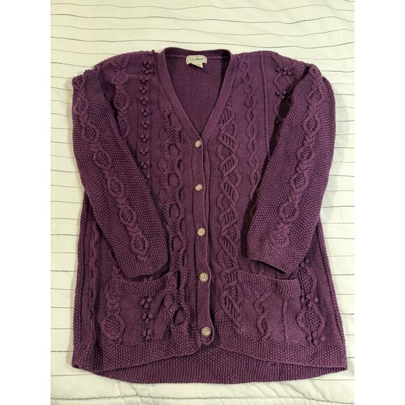 LL Bean | Vtg. Women’s Wool Blend Cableknit Button Cardigan Sweater- Size Large - Picture 1 of 6